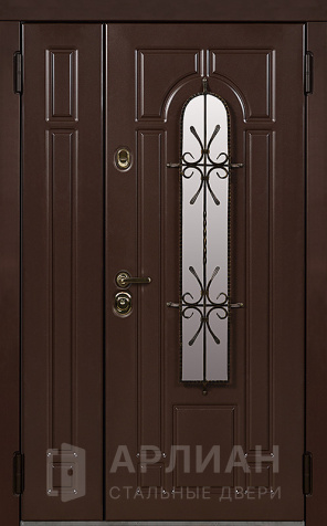 Фото «Металлическая двустворчатая дверь со стеклом и кованой решеткой №15»